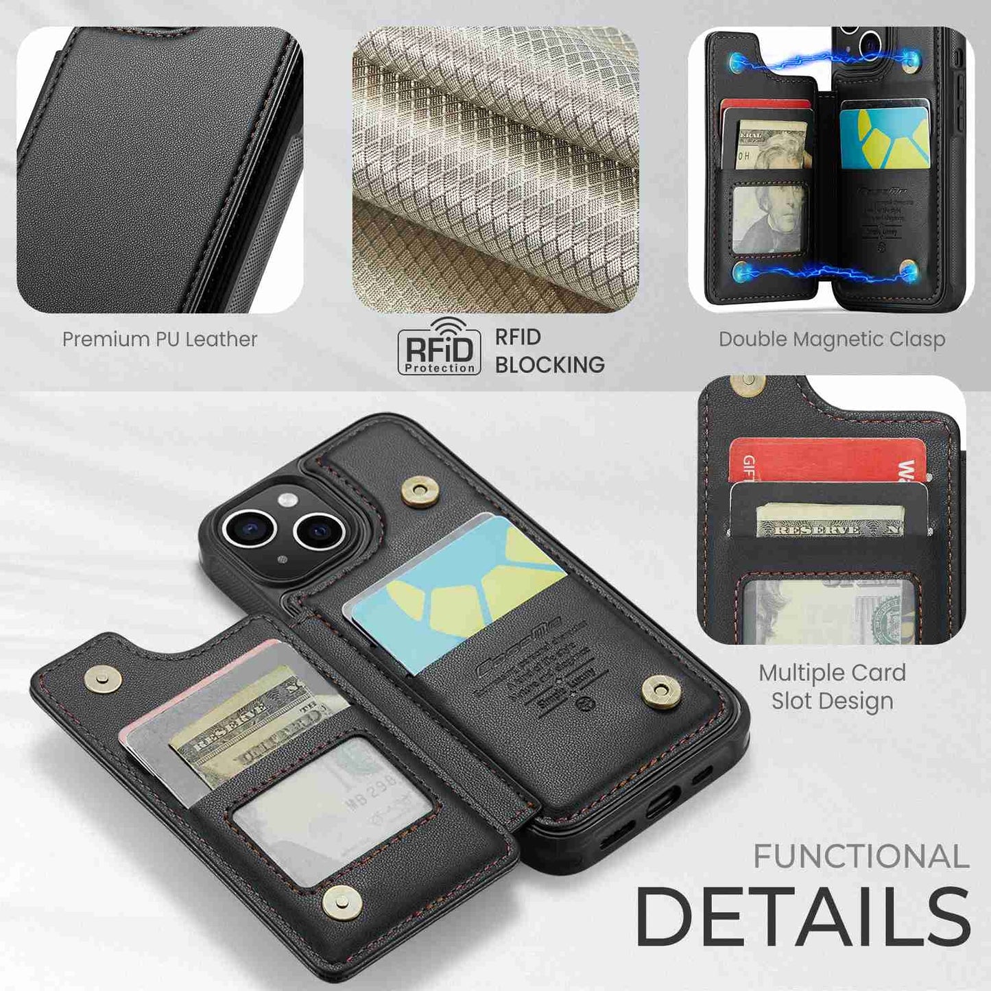 iPhone 15 Card Slots Holder RFID Anti-theft Phone Case