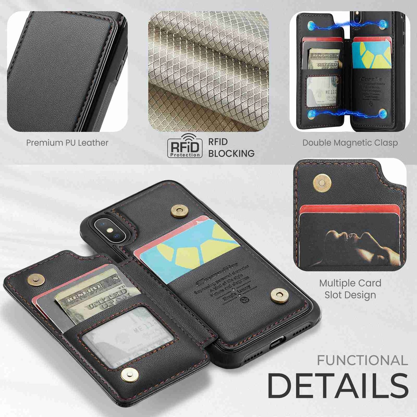 iPhone X/XS Card Slots Holder RFID Anti-theft Phone Case