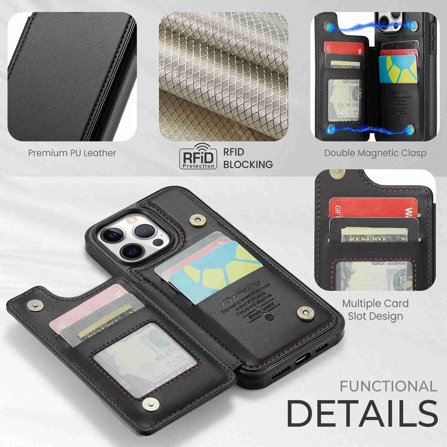 iPhone 12 Pro Max Card Slots Holder RFID Anti-theft Phone Case