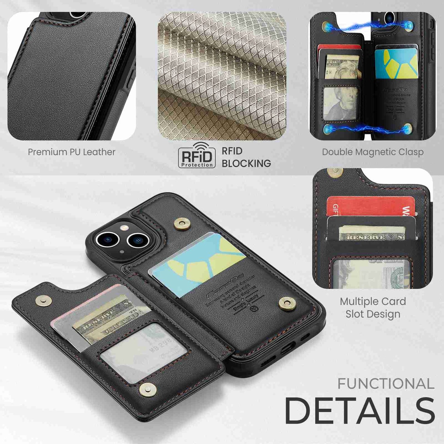iPhone 13 Card Slots Holder RFID Anti-theft Phone Case
