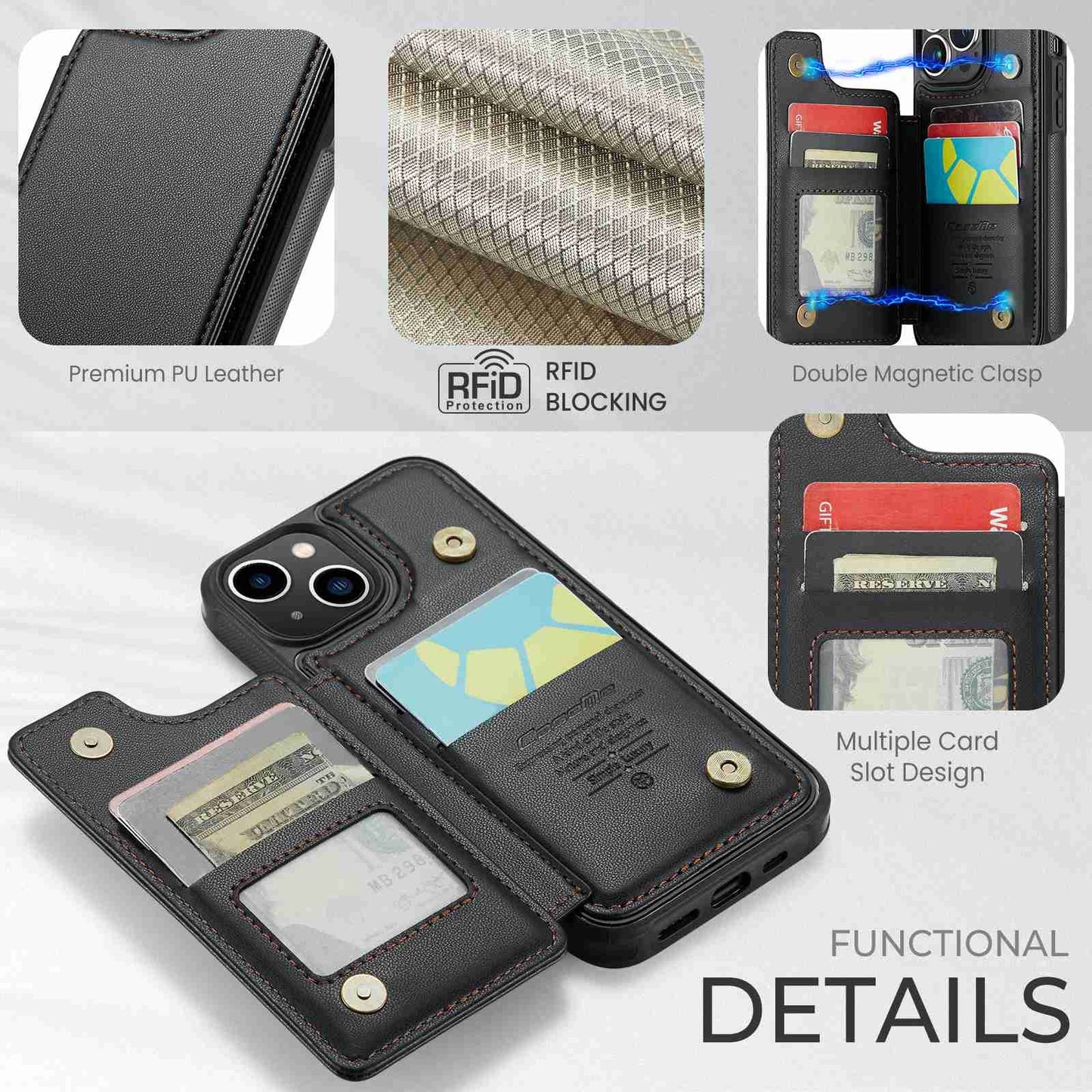 iPhone 14 Card Slots Holder RFID Anti-theft Phone Case
