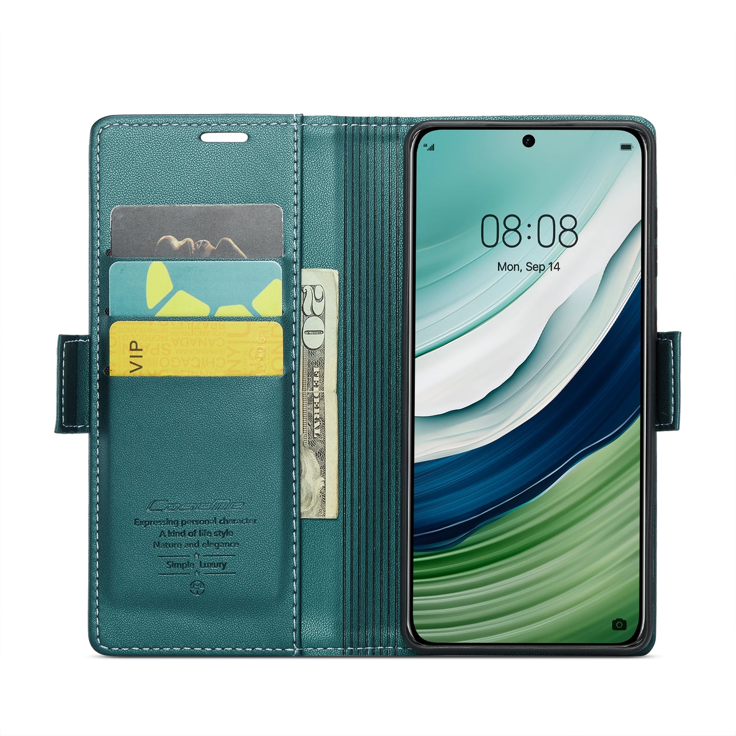 For Huawei Mate 60 RFID Leather Case - Litchi Texture with Butterfly Buckle, Wallet & Stand