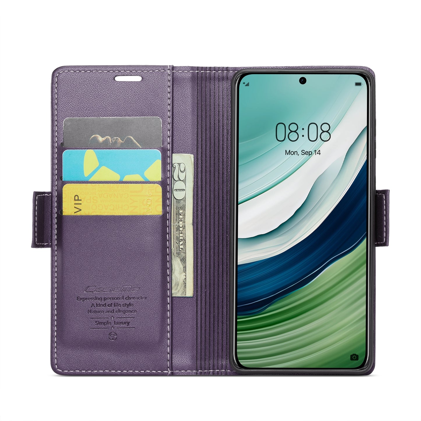 For Huawei Mate 60 RFID Leather Case - Litchi Texture with Butterfly Buckle, Wallet & Stand