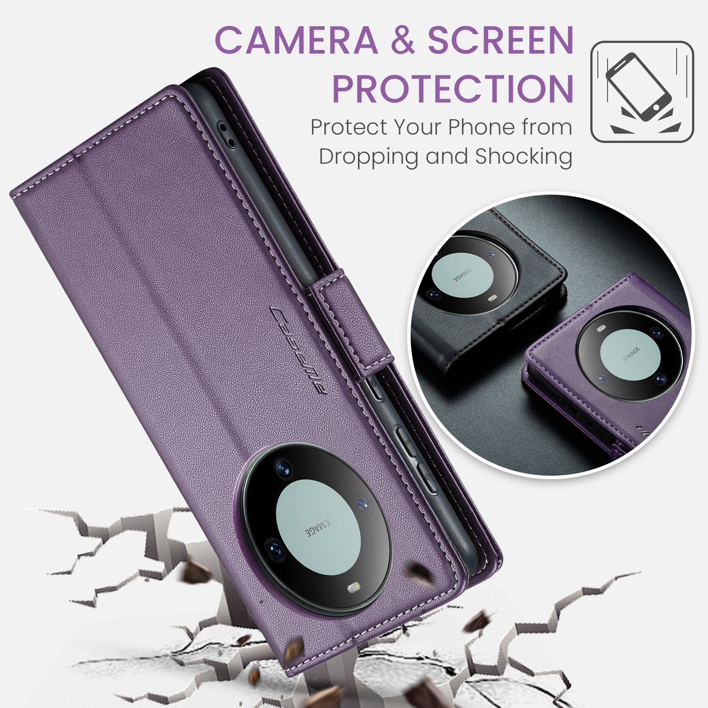 For Huawei Mate 60 RFID Leather Case - Litchi Texture with Butterfly Buckle, Wallet & Stand