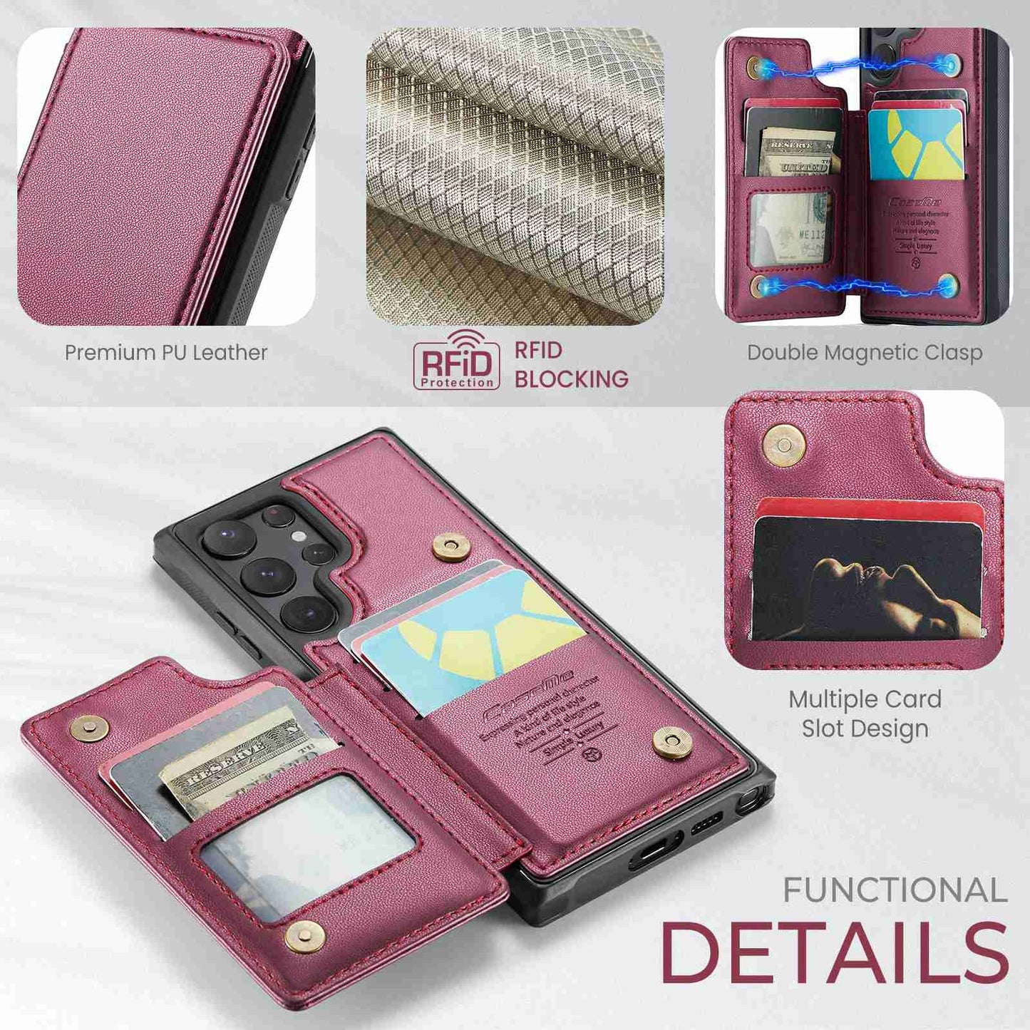 For Samsung Galaxy S22 Ultra 5G CaseMe C22 Card Slots Holder RFID Anti-theft Phone Case