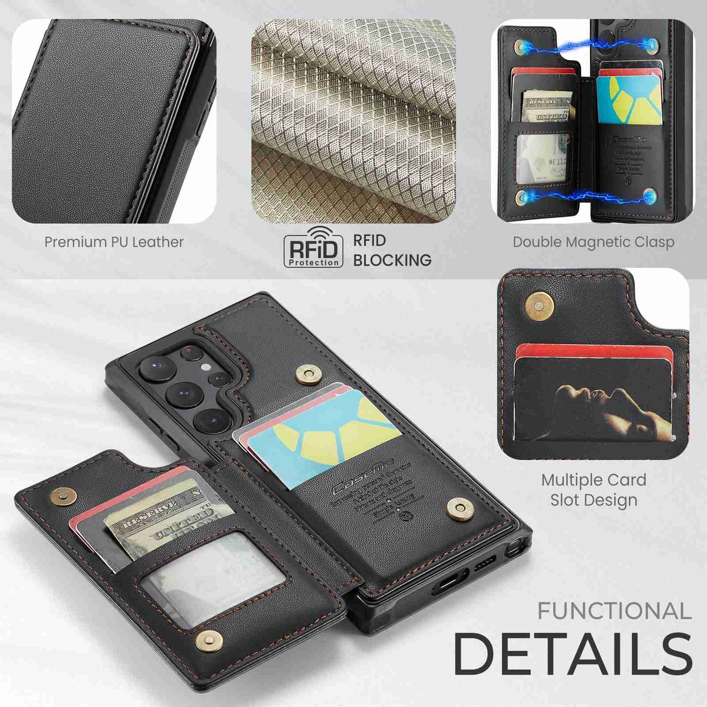 For Samsung Galaxy S22 Ultra 5G CaseMe C22 Card Slots Holder RFID Anti-theft Phone Case