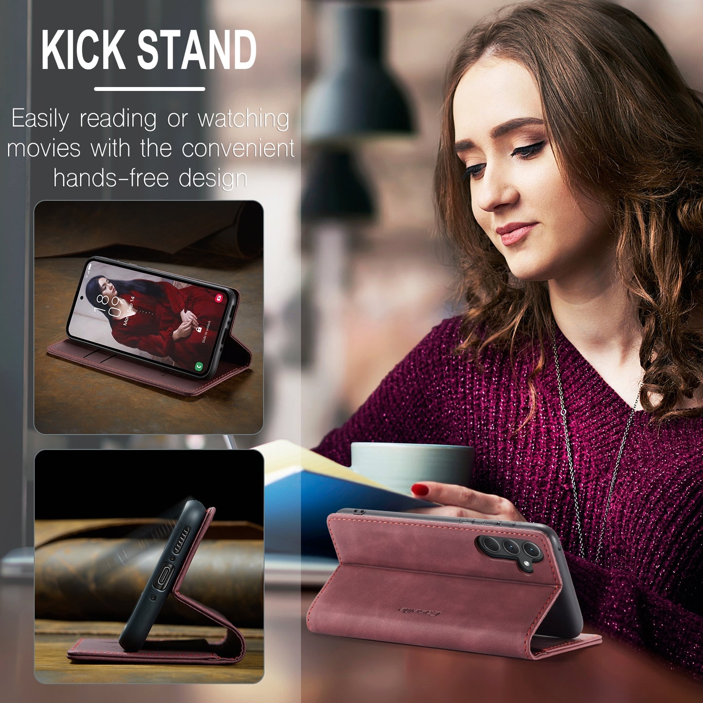 For Samsung Galaxy A35 5G Leather Wallet Case with Flip Stand and Card Slots - Elegant Design