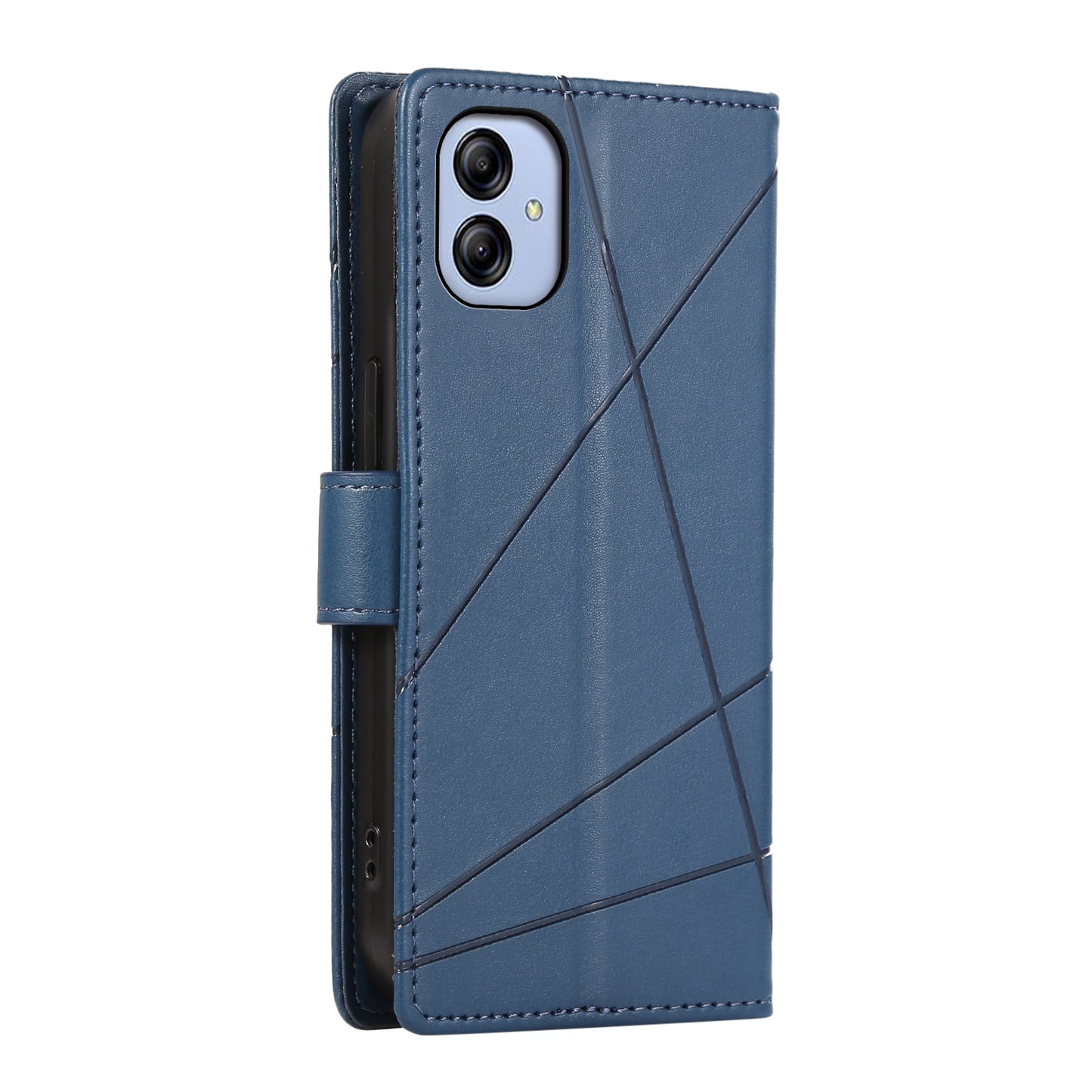 For Samsung Galaxy A04e Genuine Leather Texture Embossed Line Phone Case with Card Wallet & Kickstand