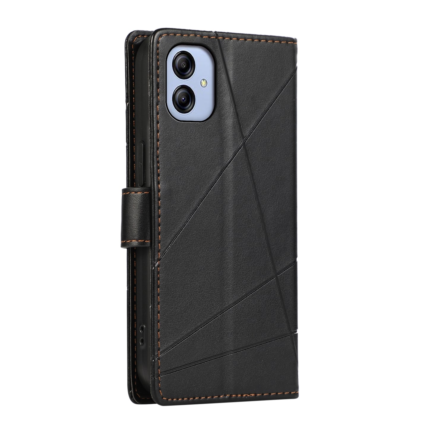 For Samsung Galaxy A04e Genuine Leather Texture Embossed Line Phone Case with Card Wallet & Kickstand