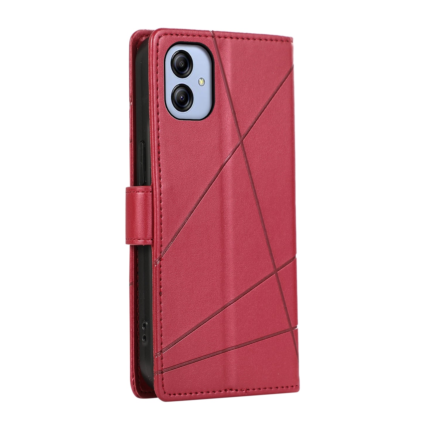 For Samsung Galaxy A04e Genuine Leather Texture Embossed Line Phone Case with Card Wallet & Kickstand