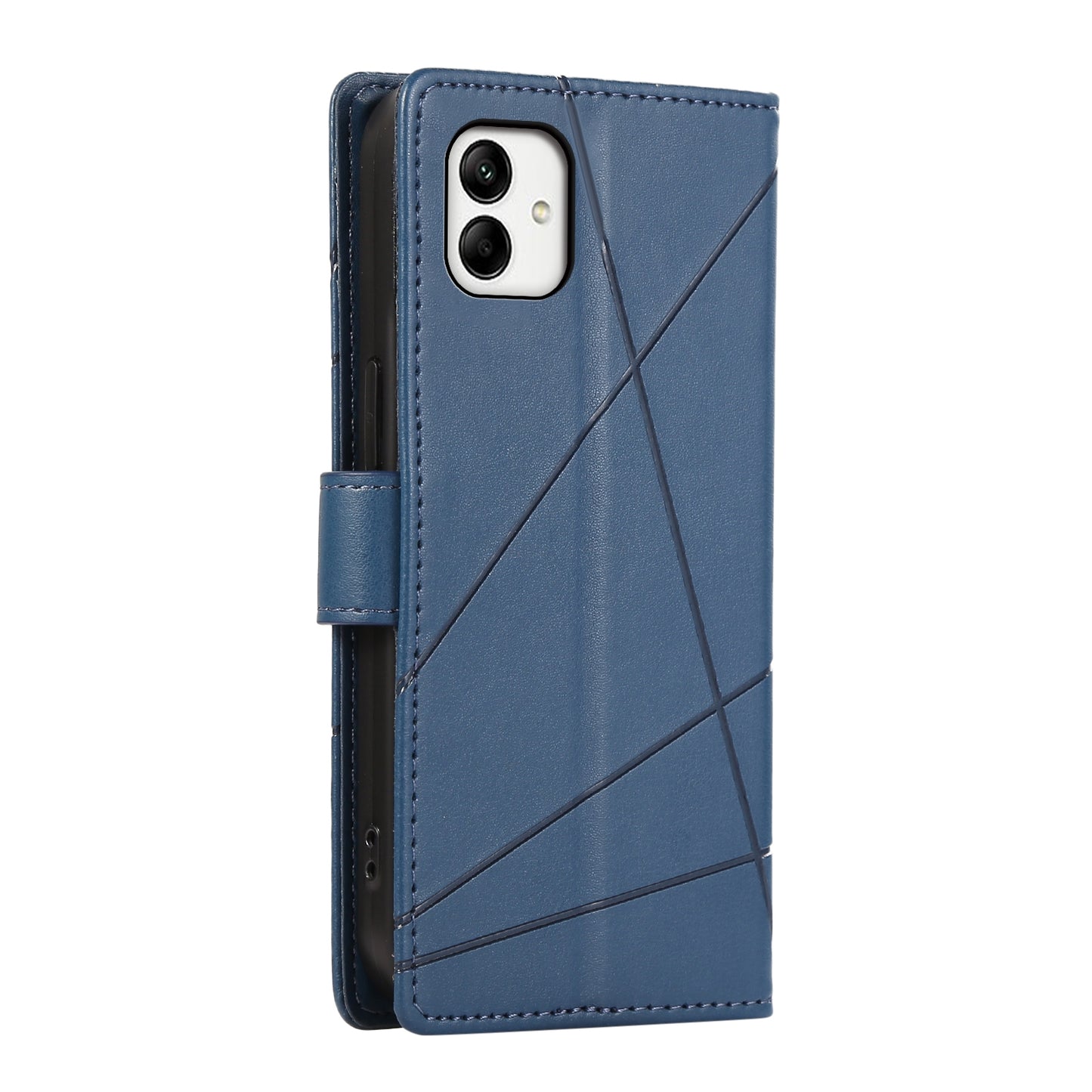 For Samsung Galaxy A05 Genuine Leather Texture Embossed Line Phone Case with Card Wallet & Kickstand