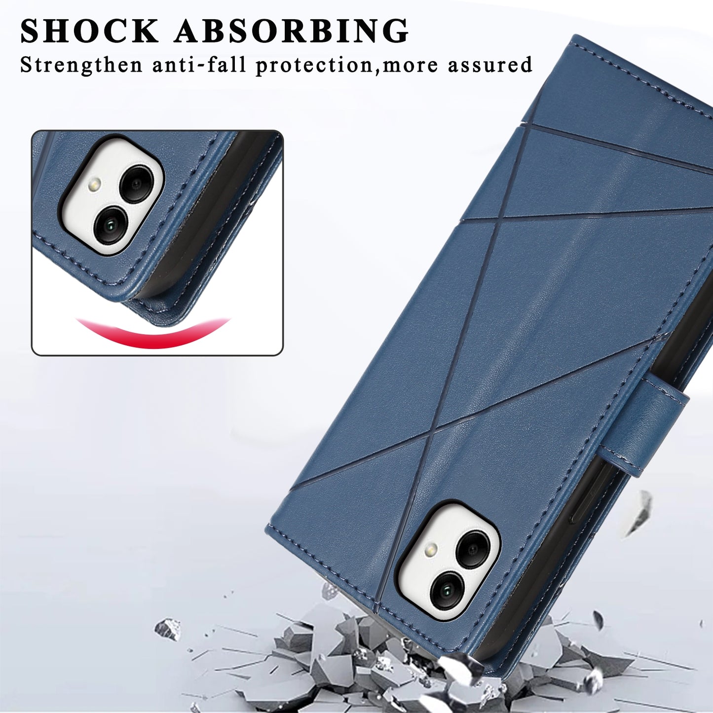 For Samsung Galaxy A05 Genuine Leather Texture Embossed Line Phone Case with Card Wallet & Kickstand