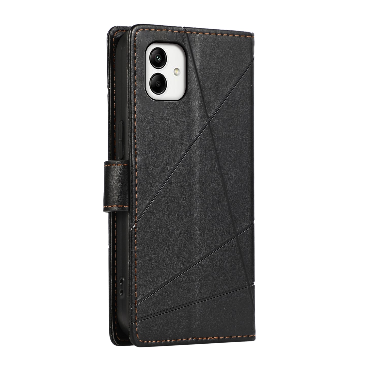 For Samsung Galaxy A05 Genuine Leather Texture Embossed Line Phone Case with Card Wallet & Kickstand