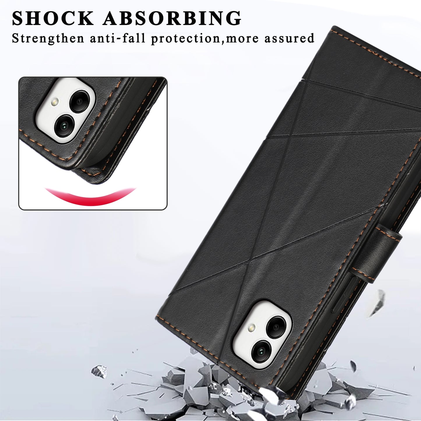 For Samsung Galaxy A05 Genuine Leather Texture Embossed Line Phone Case with Card Wallet & Kickstand