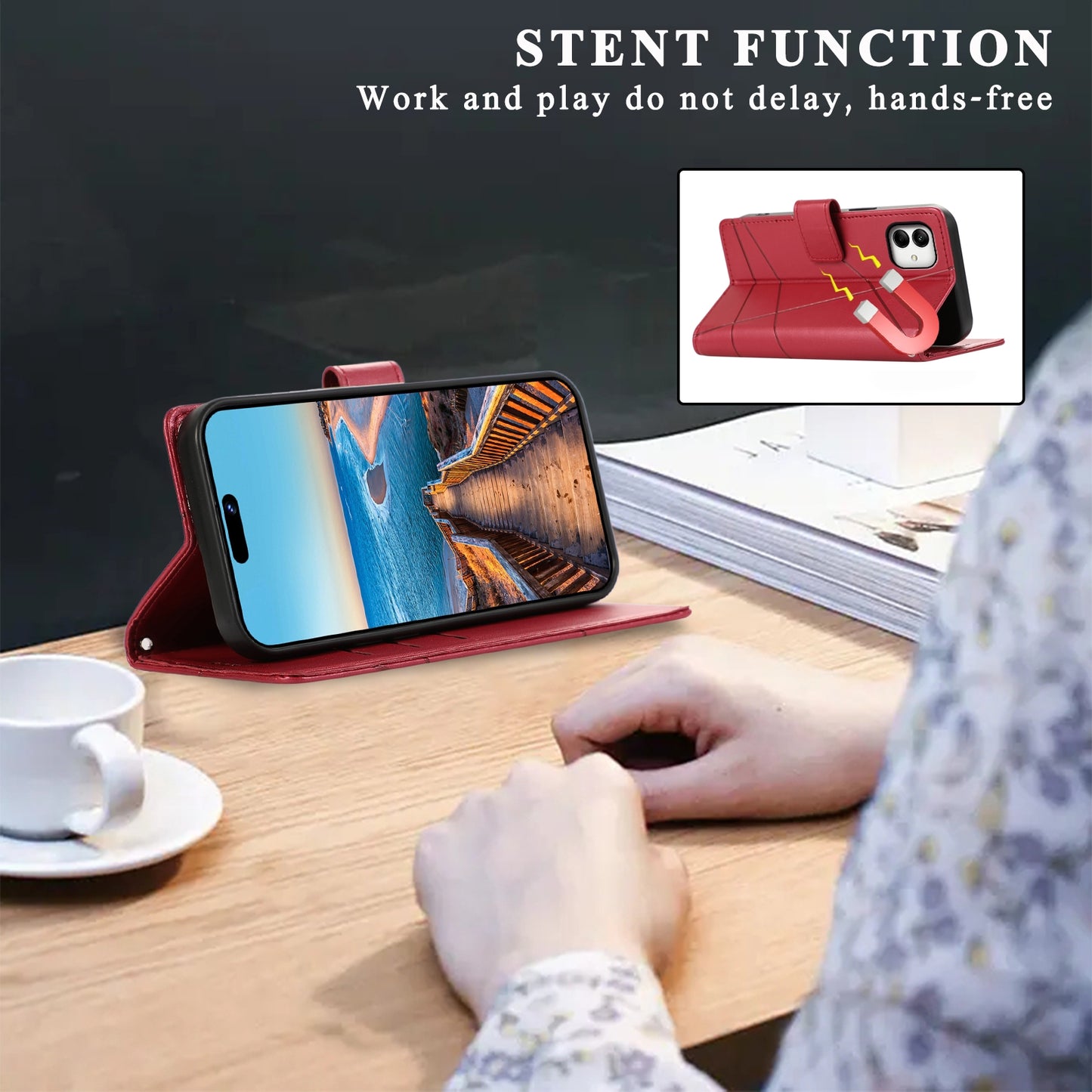 For Samsung Galaxy A05 Genuine Leather Texture Embossed Line Phone Case with Card Wallet & Kickstand