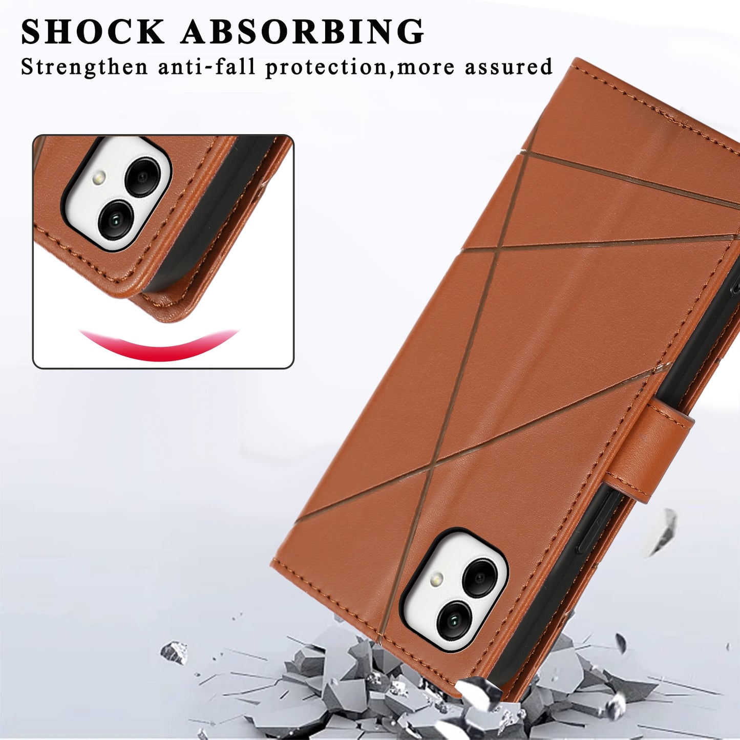 For Samsung Galaxy A05 Genuine Leather Texture Embossed Line Phone Case with Card Wallet & Kickstand