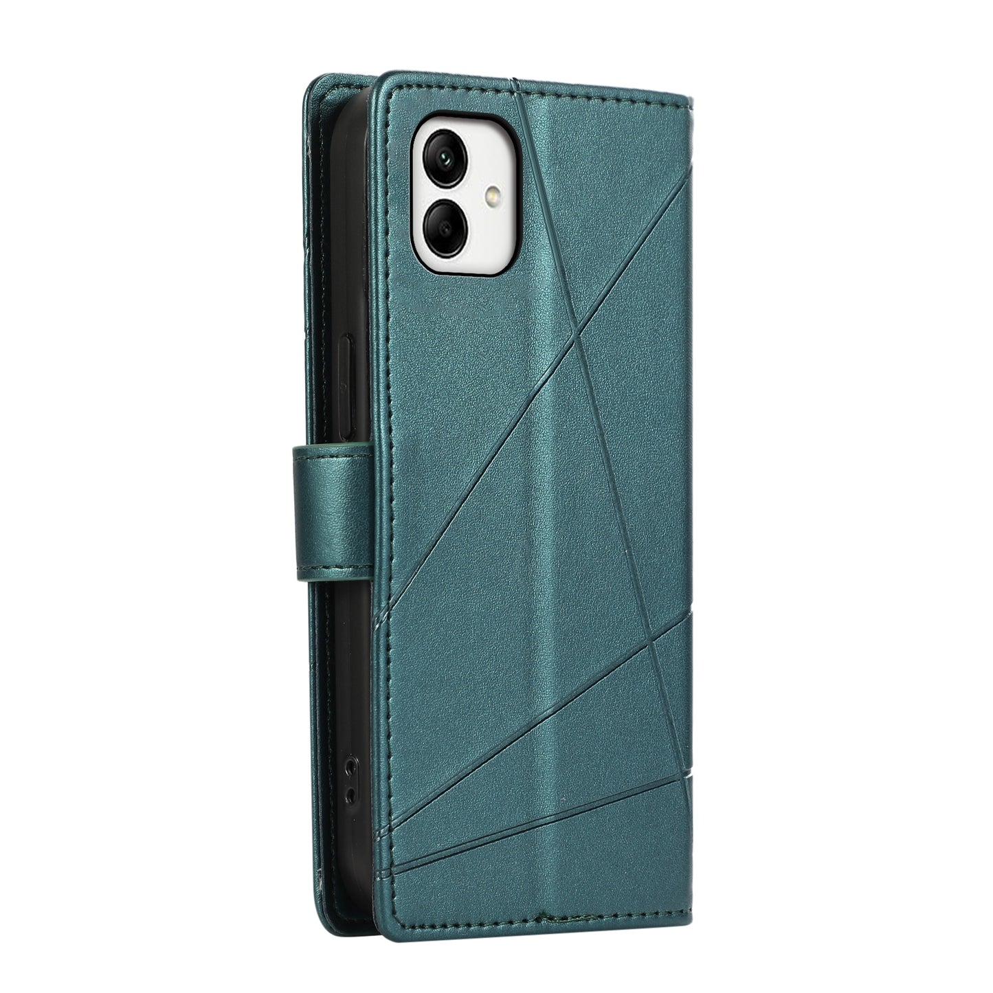 For Samsung Galaxy A05 Genuine Leather Texture Embossed Line Phone Case with Card Wallet & Kickstand