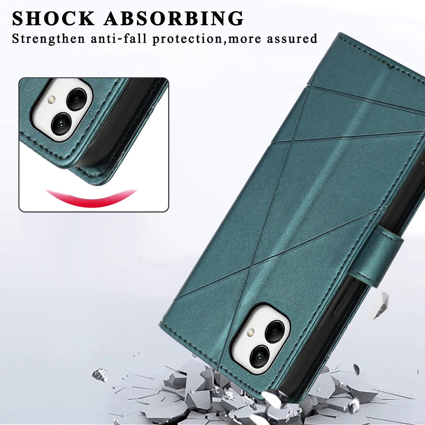 For Samsung Galaxy A05 Genuine Leather Texture Embossed Line Phone Case with Card Wallet & Kickstand