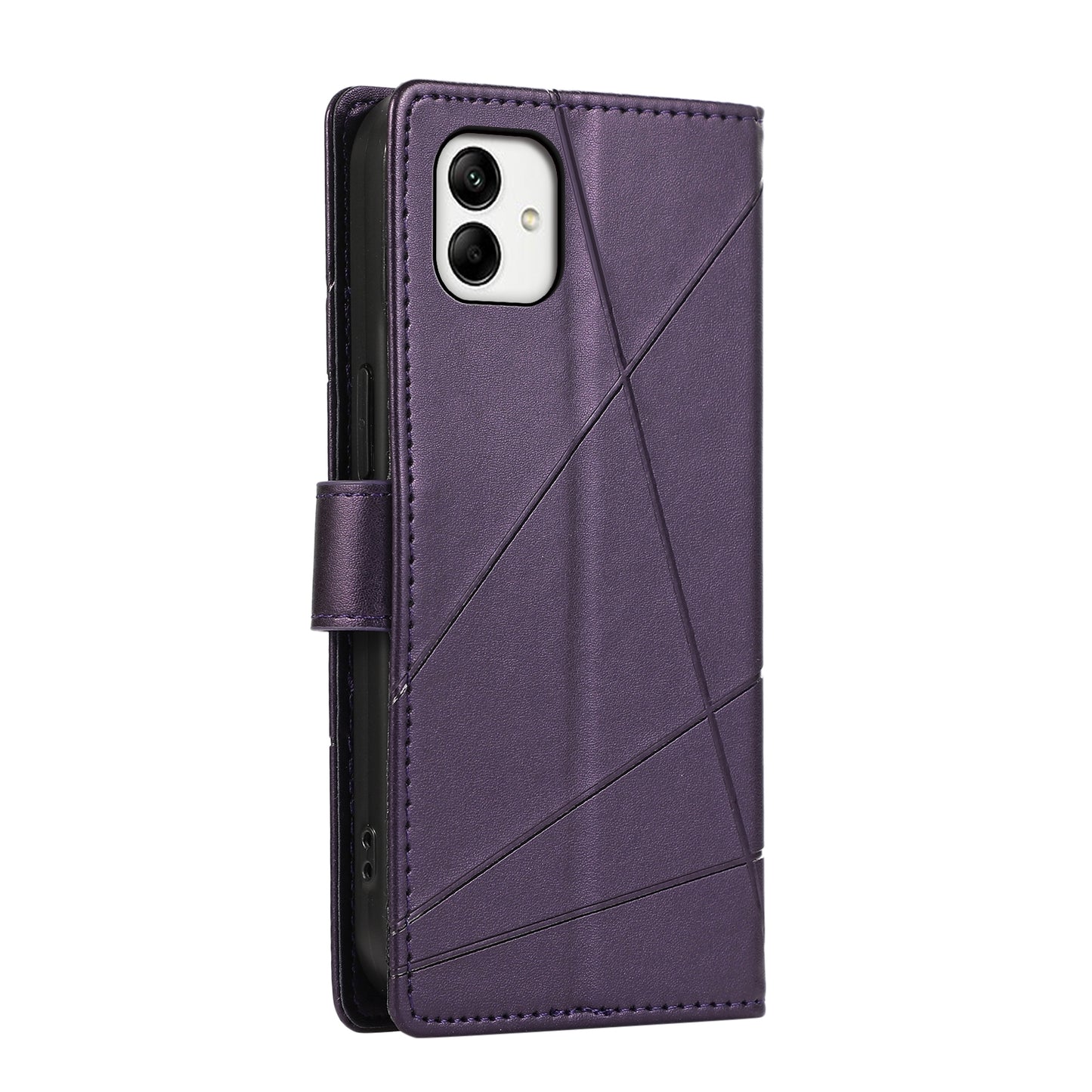 For Samsung Galaxy A05 Genuine Leather Texture Embossed Line Phone Case with Card Wallet & Kickstand
