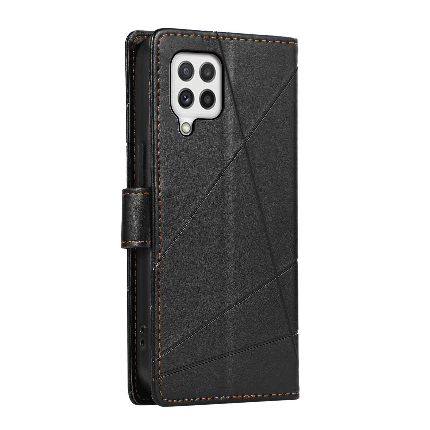 For Samsung Galaxy A22 4G Genuine Leather Texture Embossed Line Phone Case with Card Wallet & Kickstand