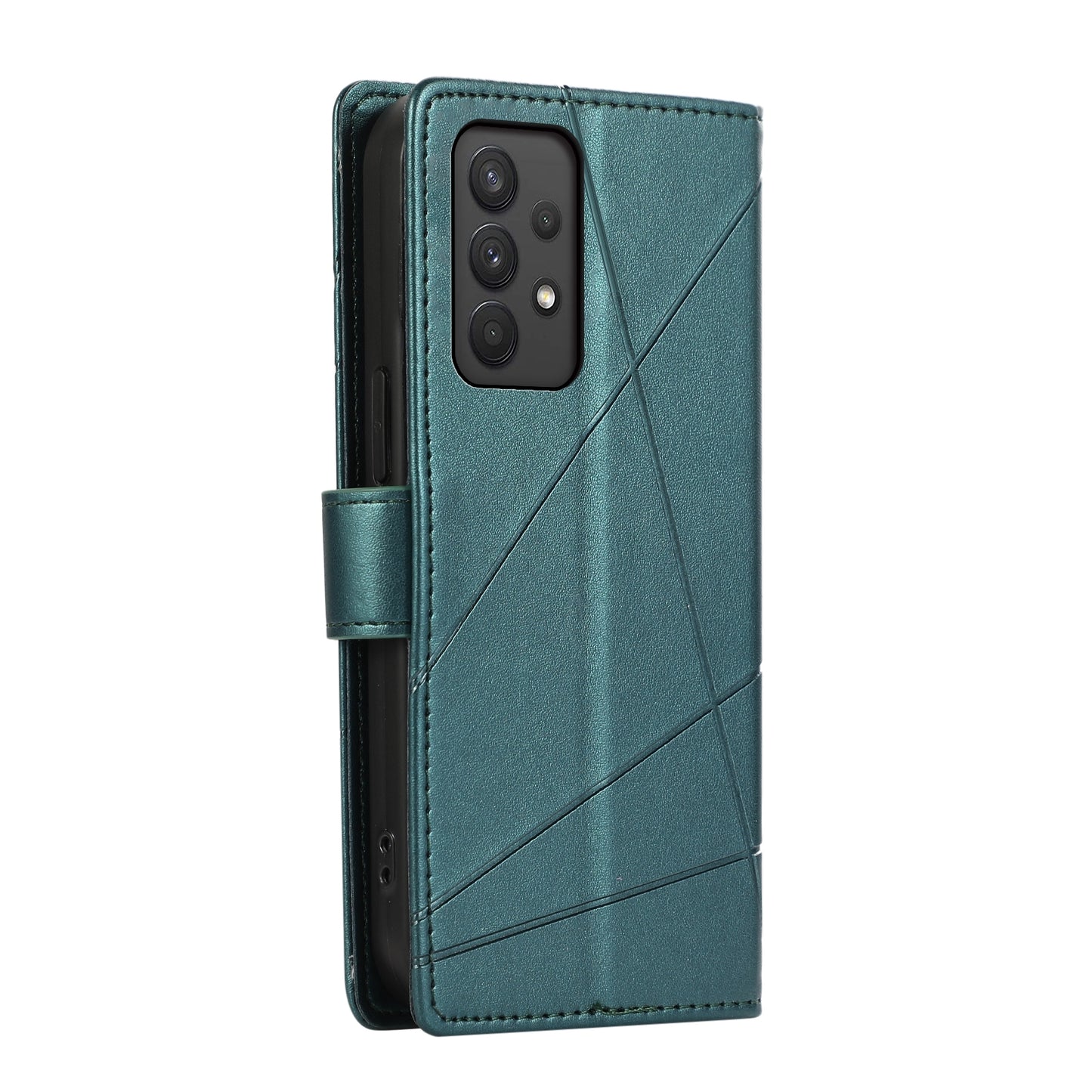 For Samsung Galaxy A32 Genuine Leather Texture Embossed Line Phone Case with Card Wallet & Kickstand