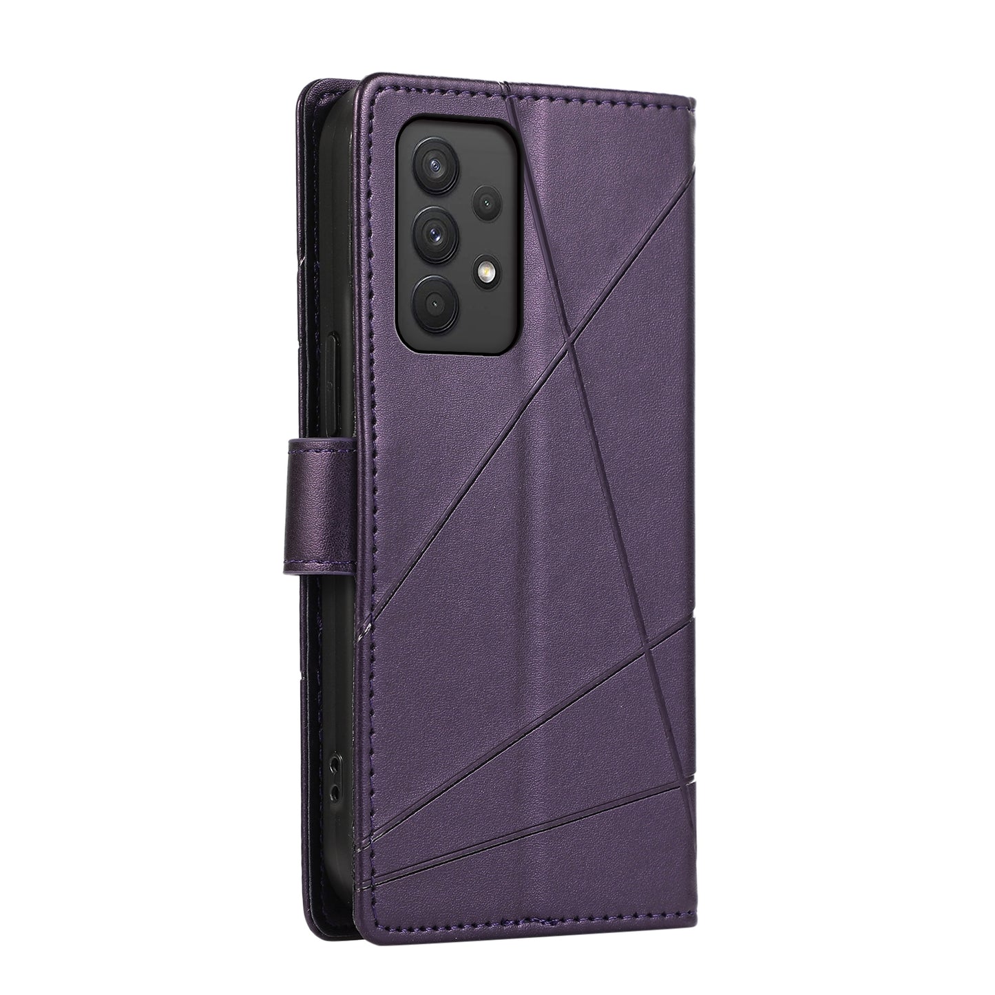 For Samsung Galaxy A32 Genuine Leather Texture Embossed Line Phone Case with Card Wallet & Kickstand
