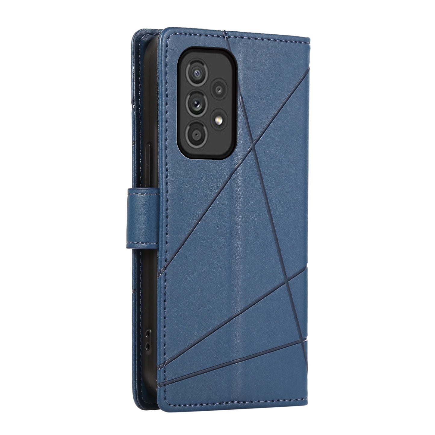 For Samsung Galaxy A33 5G Genuine Leather Texture Embossed Line Phone Case with Card Wallet & Kickstand