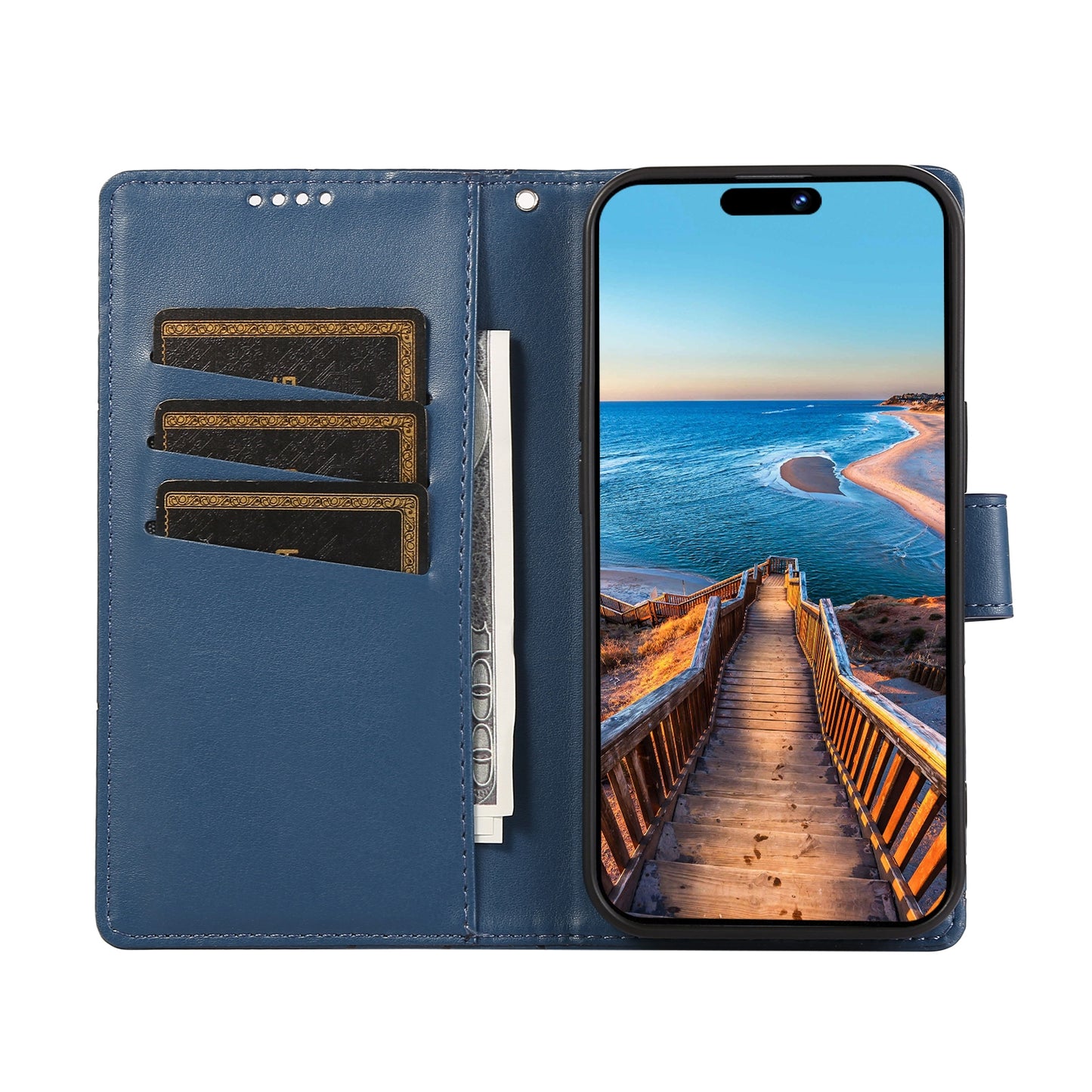 For Samsung Galaxy A33 5G Genuine Leather Texture Embossed Line Phone Case with Card Wallet & Kickstand