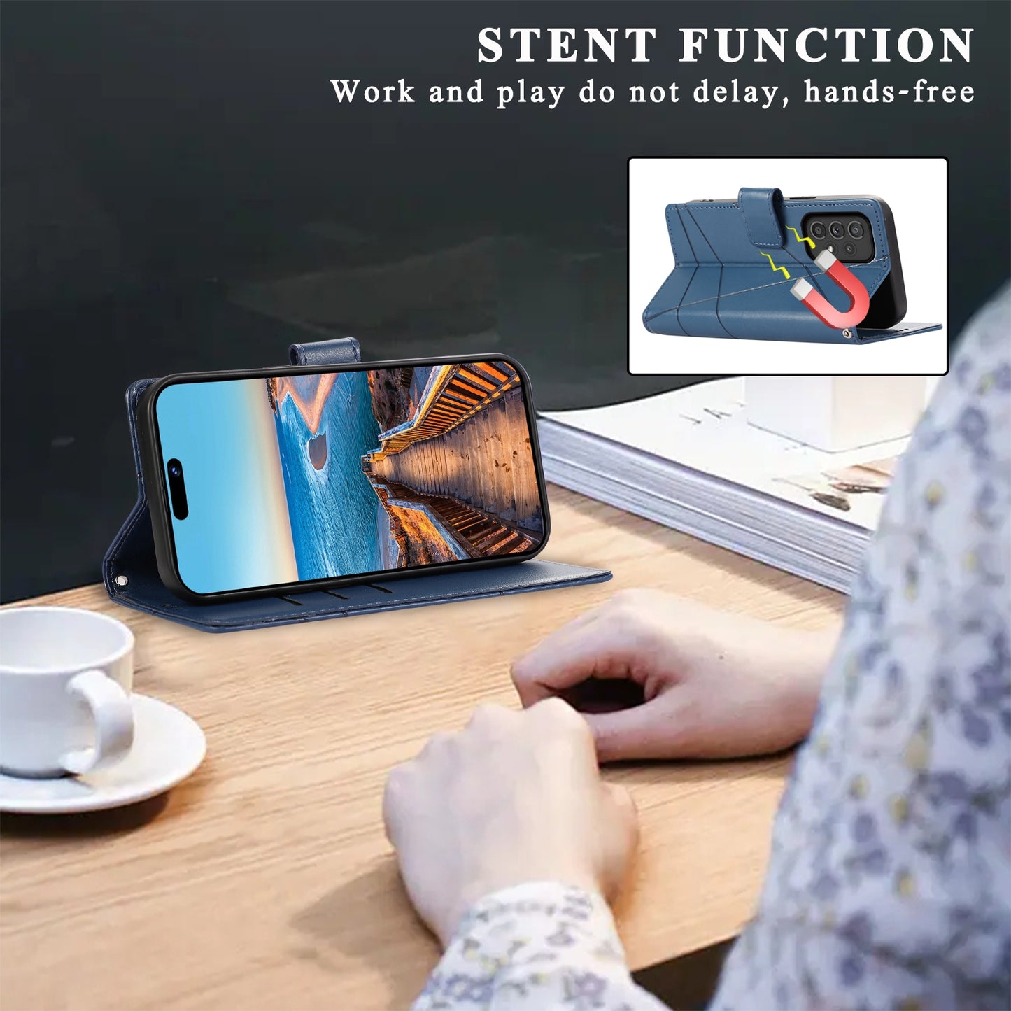 For Samsung Galaxy A33 5G Genuine Leather Texture Embossed Line Phone Case with Card Wallet & Kickstand