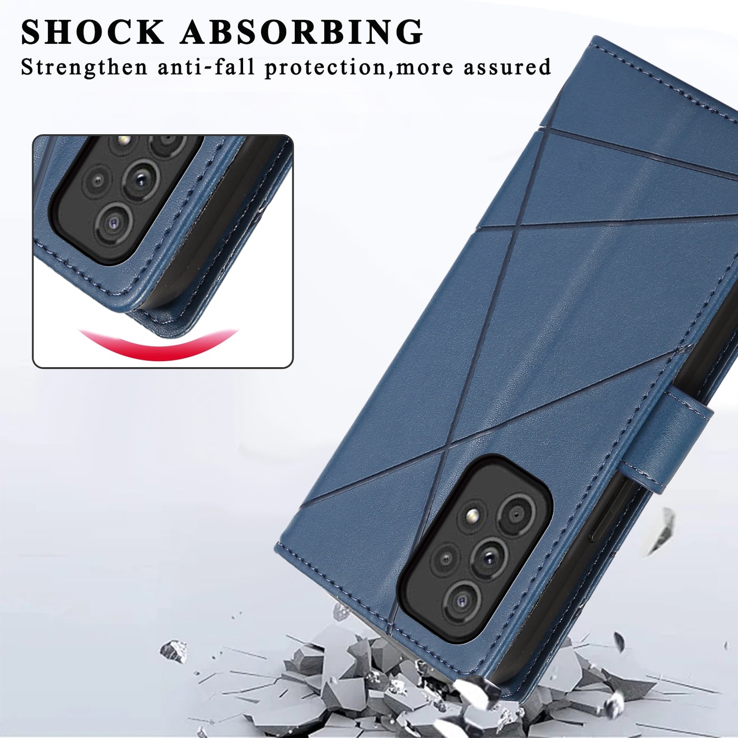 For Samsung Galaxy A33 5G Genuine Leather Texture Embossed Line Phone Case with Card Wallet & Kickstand