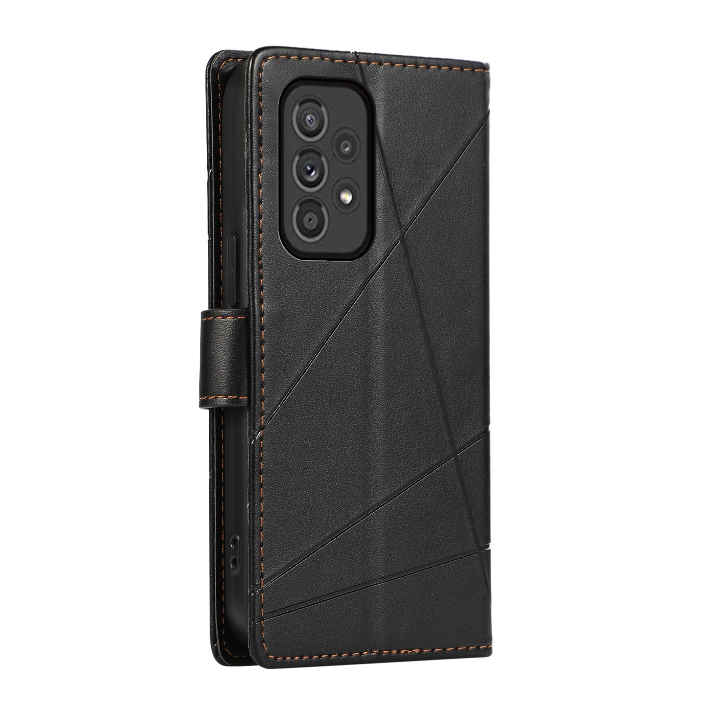 For Samsung Galaxy A33 5G Genuine Leather Texture Embossed Line Phone Case with Card Wallet & Kickstand