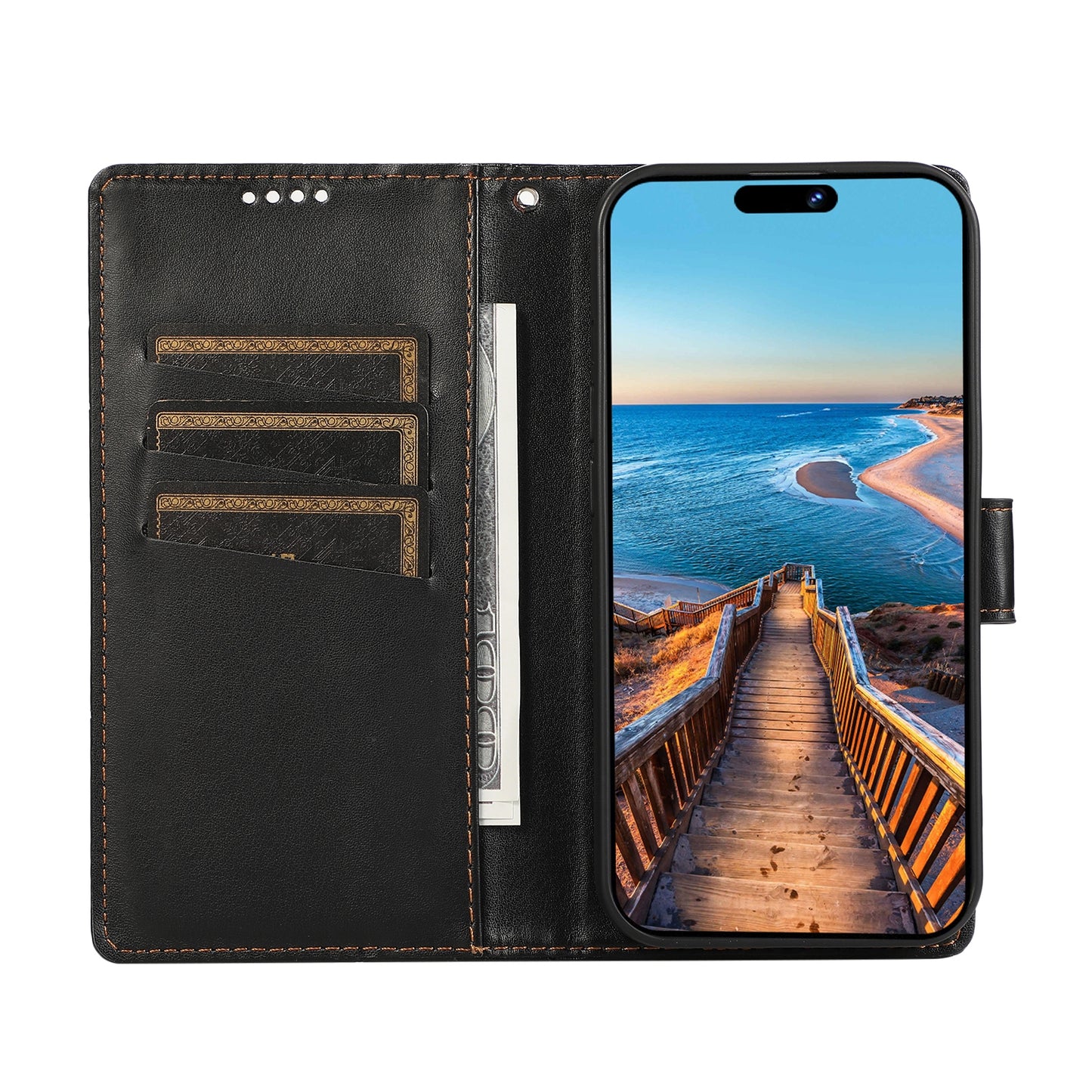 For Samsung Galaxy A33 5G Genuine Leather Texture Embossed Line Phone Case with Card Wallet & Kickstand