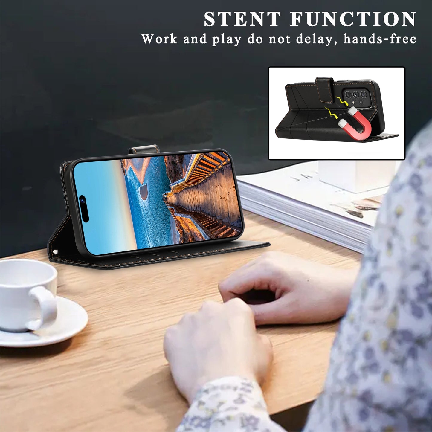 For Samsung Galaxy A33 5G Genuine Leather Texture Embossed Line Phone Case with Card Wallet & Kickstand
