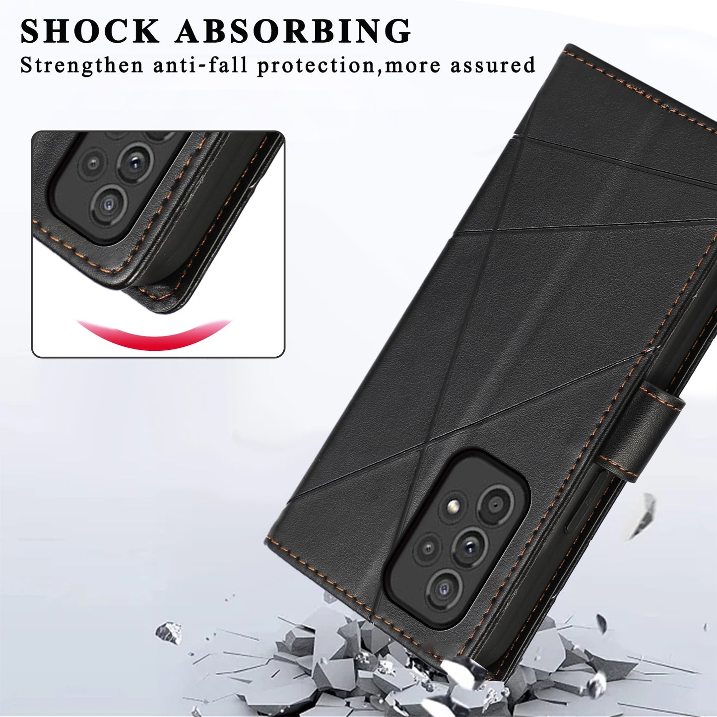 For Samsung Galaxy A33 5G Genuine Leather Texture Embossed Line Phone Case with Card Wallet & Kickstand