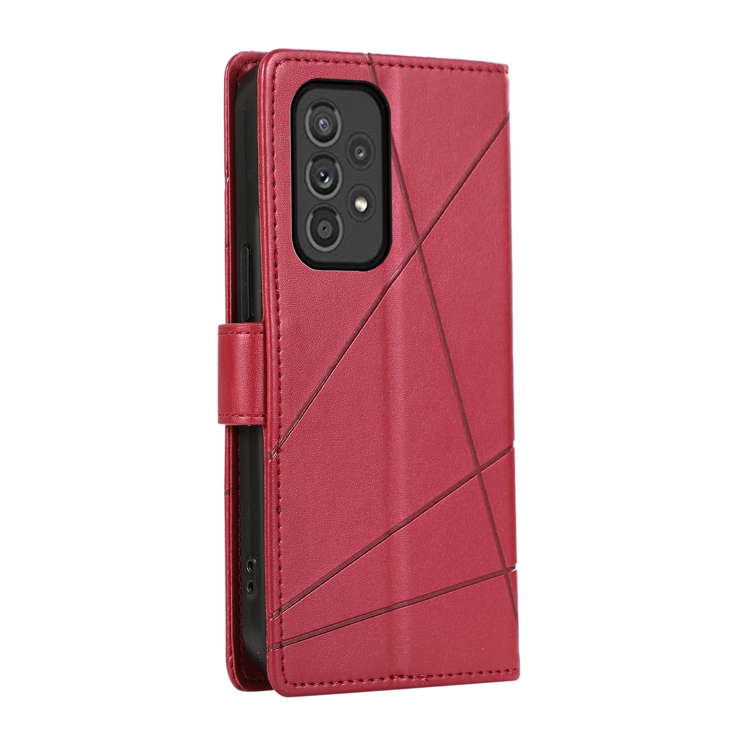 For Samsung Galaxy A33 5G Genuine Leather Texture Embossed Line Phone Case with Card Wallet & Kickstand