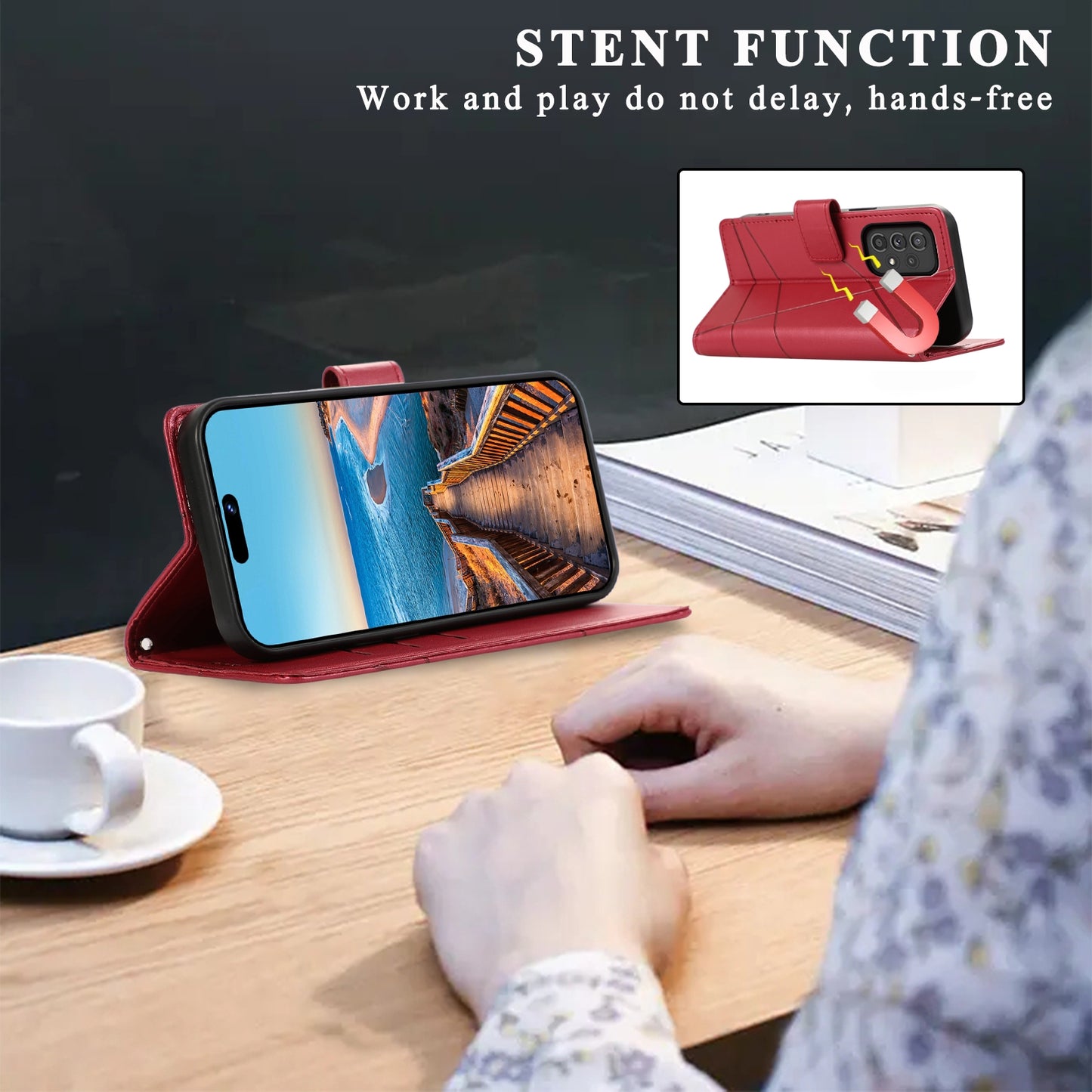 For Samsung Galaxy A33 5G Genuine Leather Texture Embossed Line Phone Case with Card Wallet & Kickstand