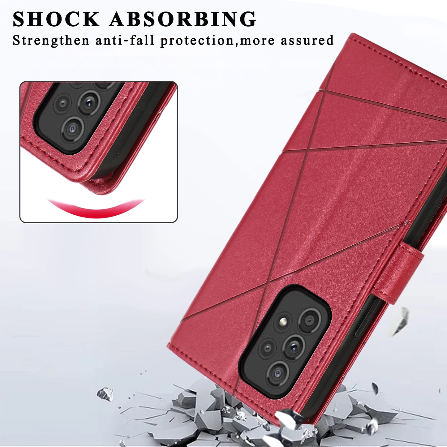 For Samsung Galaxy A33 5G Genuine Leather Texture Embossed Line Phone Case with Card Wallet & Kickstand