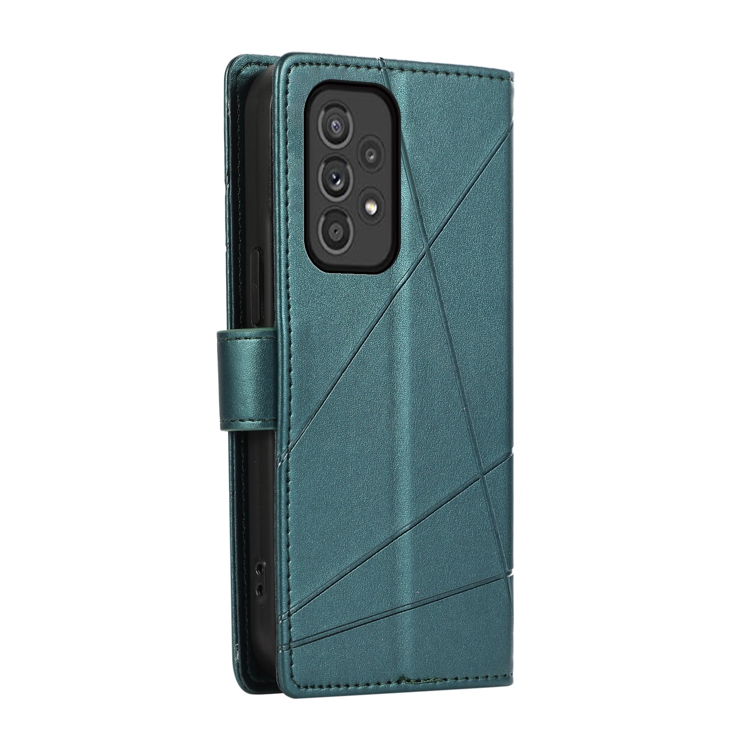 For Samsung Galaxy A33 5G Genuine Leather Texture Embossed Line Phone Case with Card Wallet & Kickstand