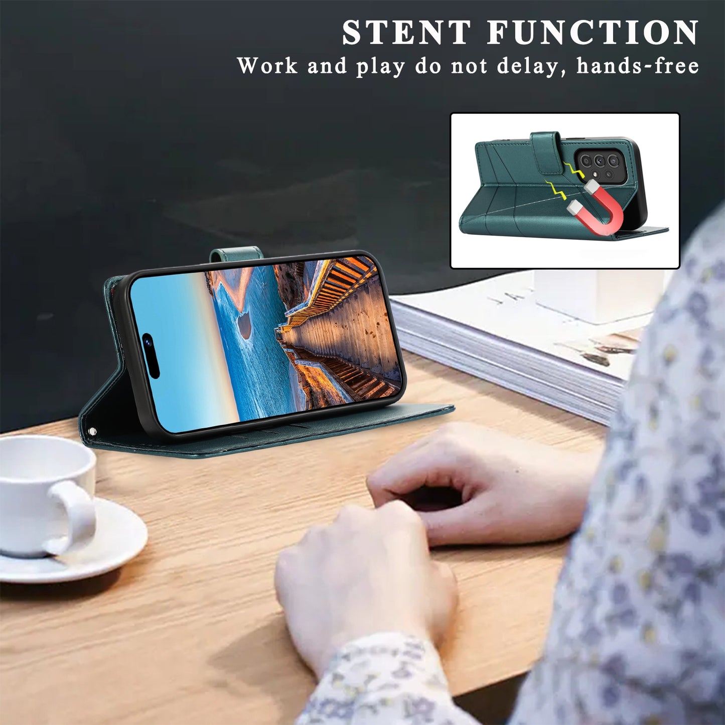 For Samsung Galaxy A33 5G Genuine Leather Texture Embossed Line Phone Case with Card Wallet & Kickstand