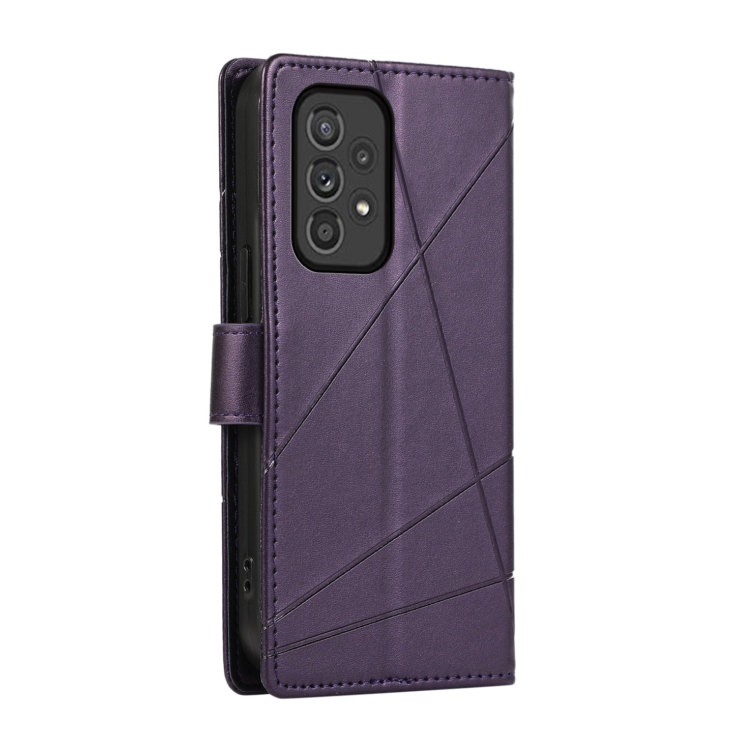 For Samsung Galaxy A33 5G Genuine Leather Texture Embossed Line Phone Case with Card Wallet & Kickstand
