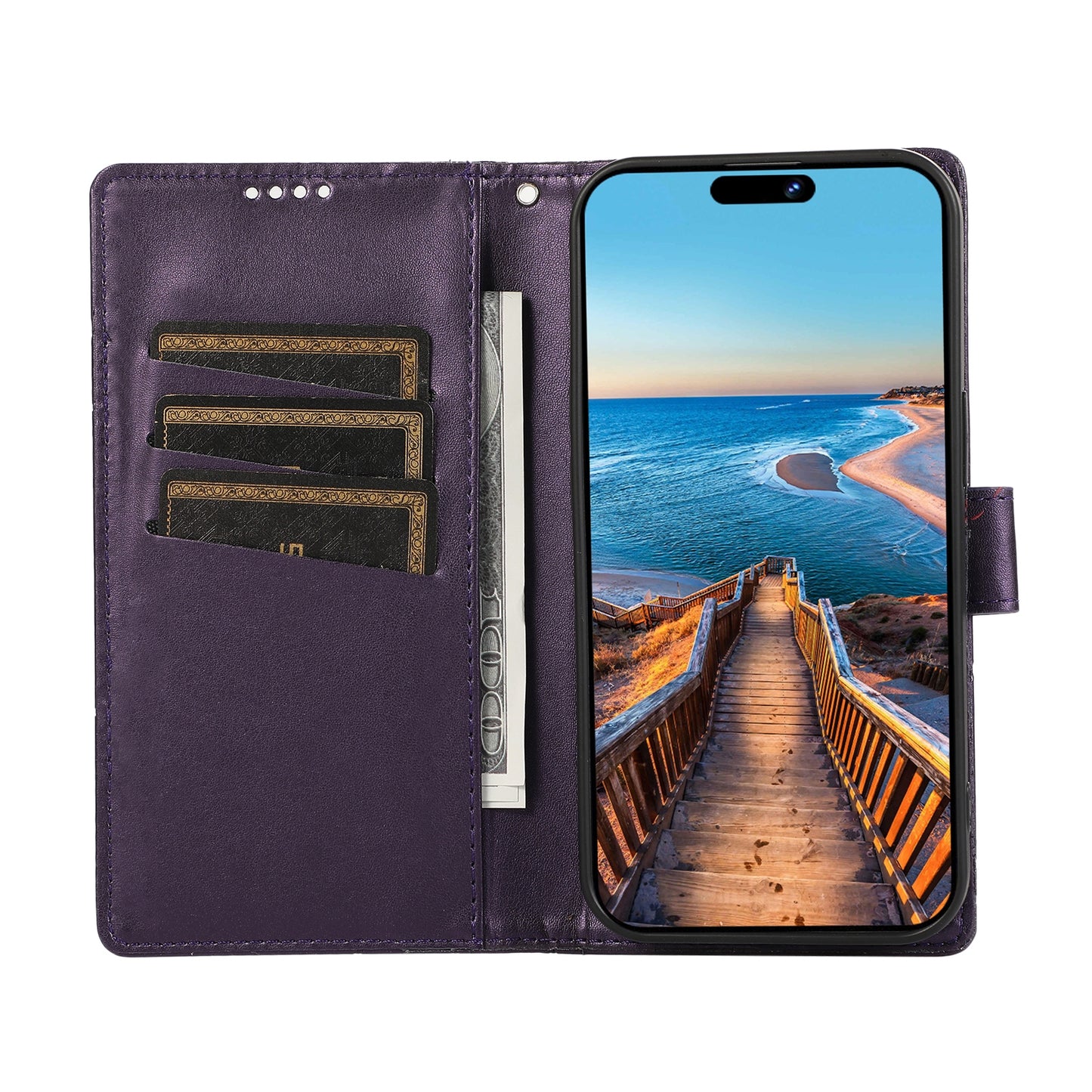 For Samsung Galaxy A33 5G Genuine Leather Texture Embossed Line Phone Case with Card Wallet & Kickstand