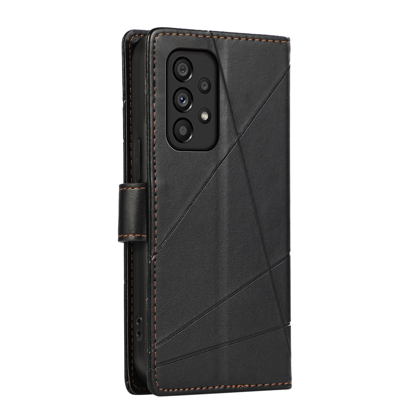 For Samsung Galaxy A53 5G Genuine Leather Texture Embossed Line Phone Case with Card Wallet & Kickstand