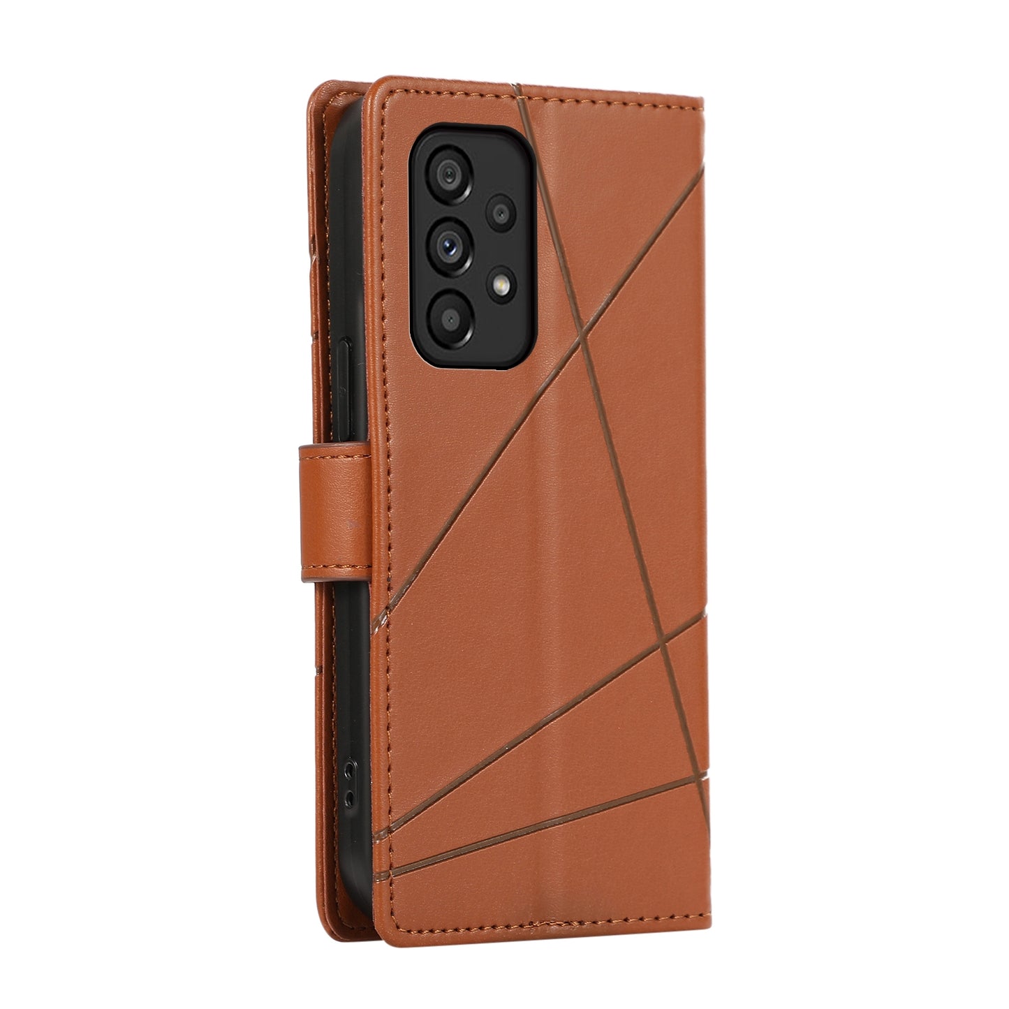 For Samsung Galaxy A53 5G Genuine Leather Texture Embossed Line Phone Case with Card Wallet & Kickstand