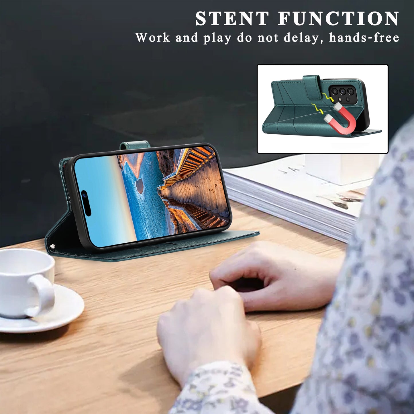 For Samsung Galaxy A53 5G Genuine Leather Texture Embossed Line Phone Case with Card Wallet & Kickstand
