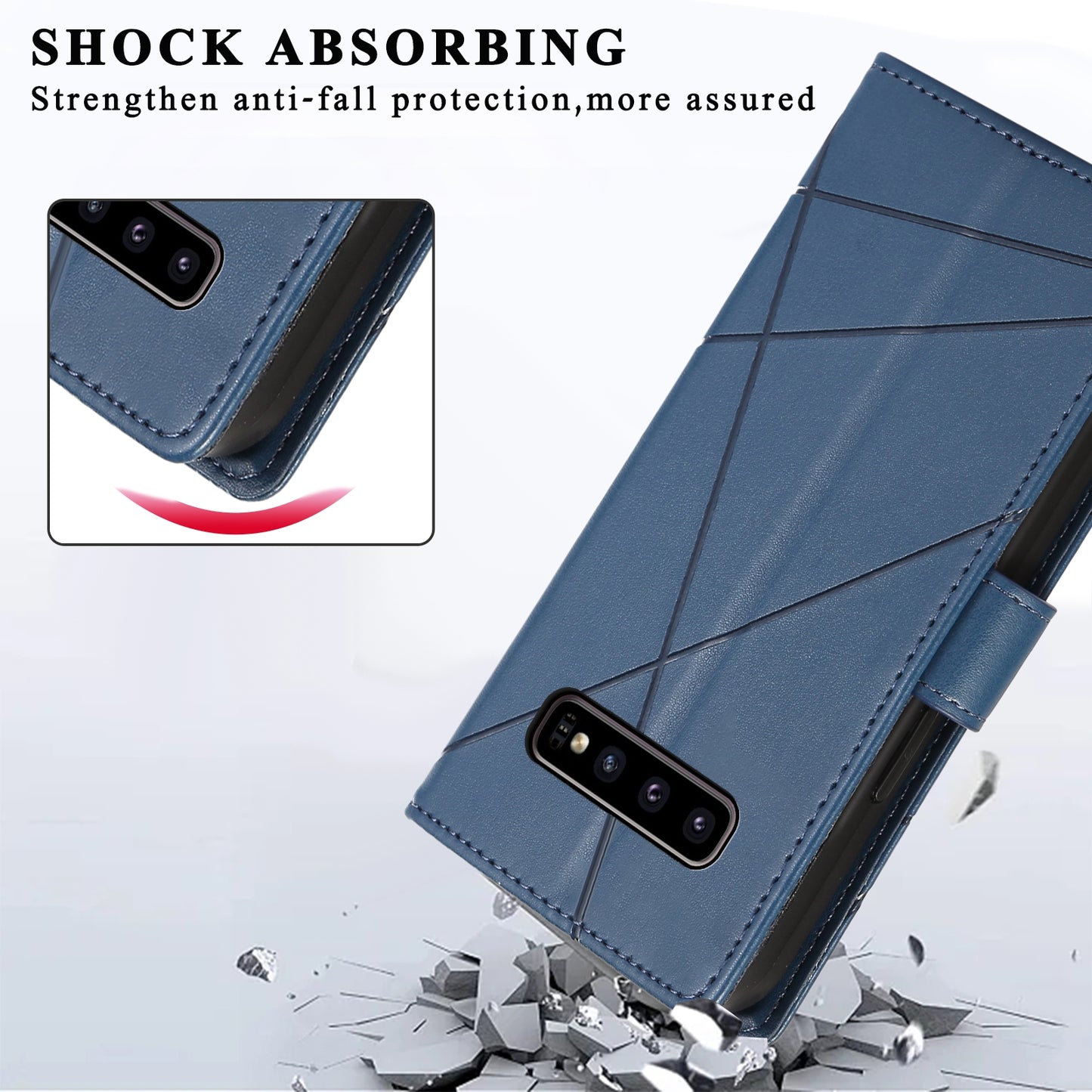 For Samsung Galaxy S10 Genuine Leather Texture Embossed Line Phone Case with Card Wallet & Kickstand