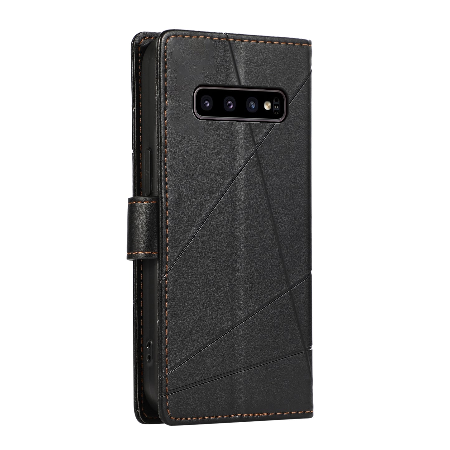 For Samsung Galaxy S10 Genuine Leather Texture Embossed Line Phone Case with Card Wallet & Kickstand