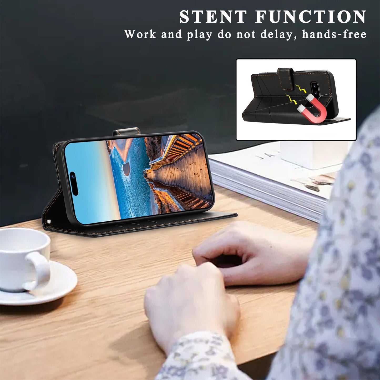 For Samsung Galaxy S10 Genuine Leather Texture Embossed Line Phone Case with Card Wallet & Kickstand