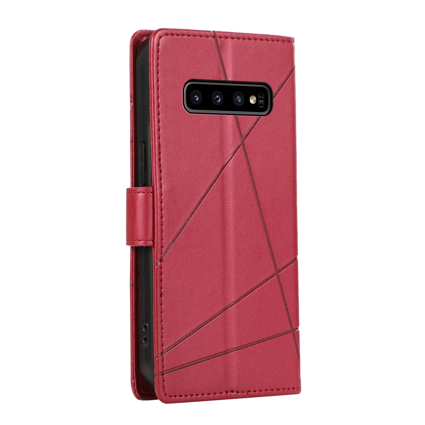For Samsung Galaxy S10 Genuine Leather Texture Embossed Line Phone Case with Card Wallet & Kickstand