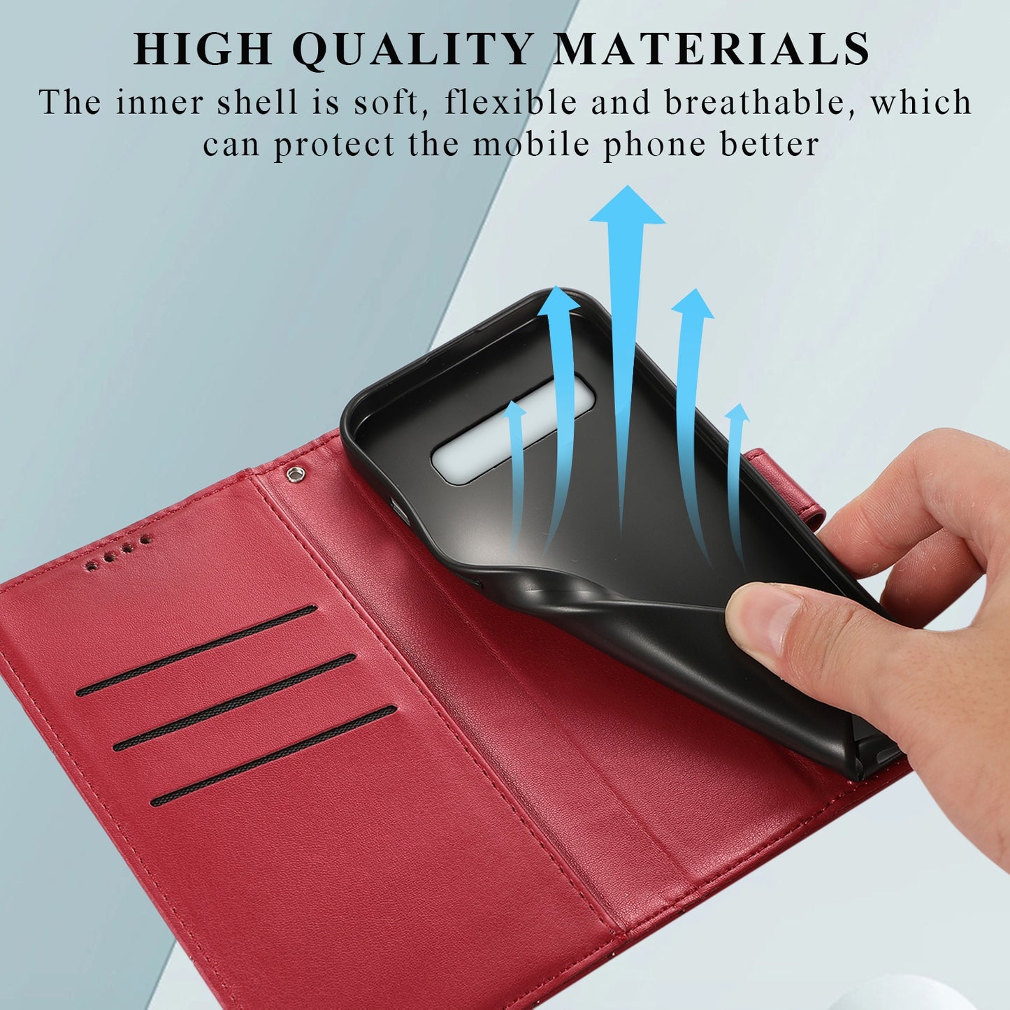 For Samsung Galaxy S10 Genuine Leather Texture Embossed Line Phone Case with Card Wallet & Kickstand