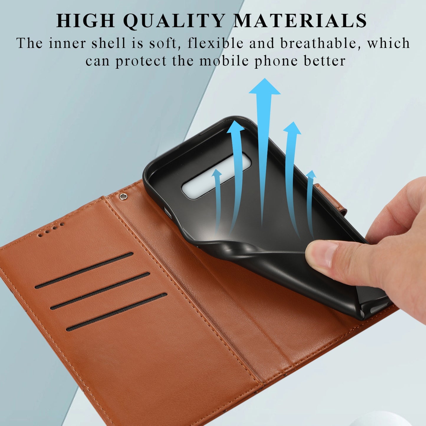 For Samsung Galaxy S10 Genuine Leather Texture Embossed Line Phone Case with Card Wallet & Kickstand